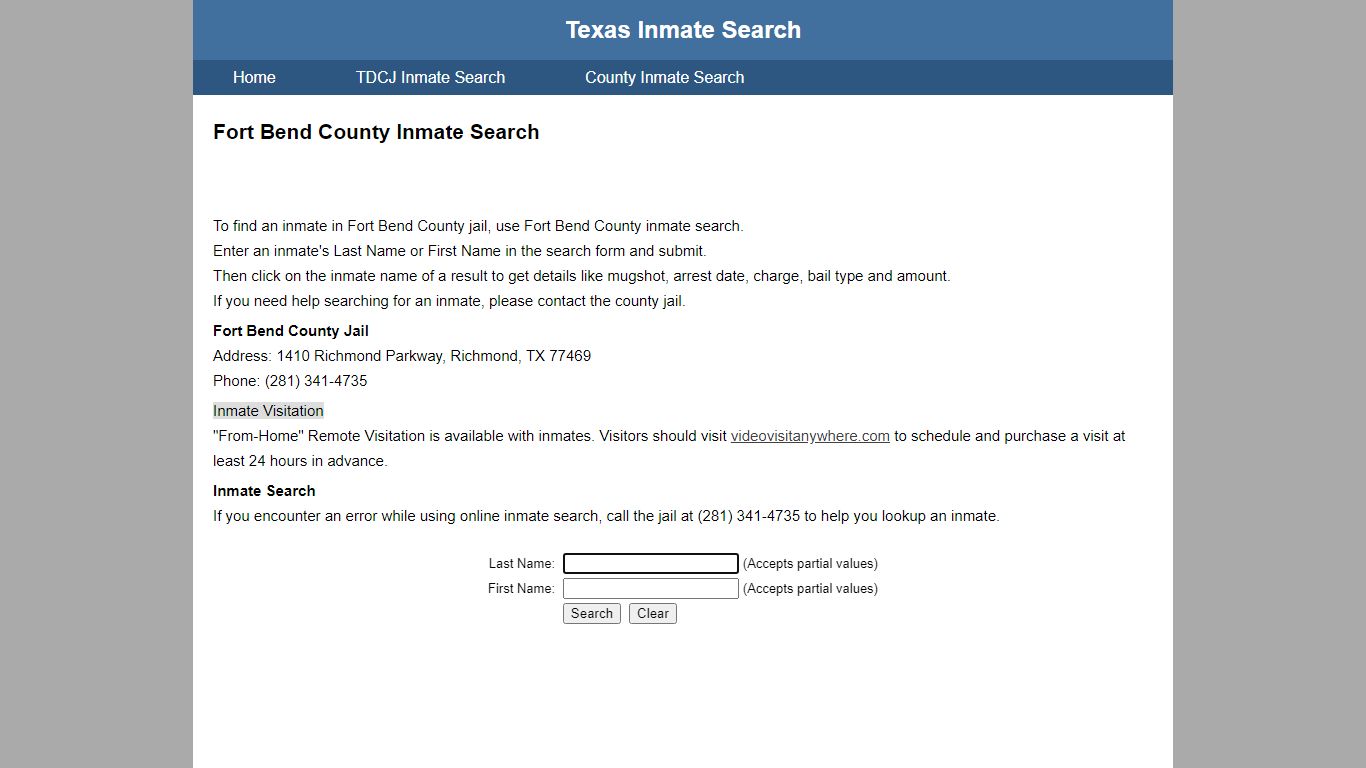 Fort Bend County Jail Inmate Search